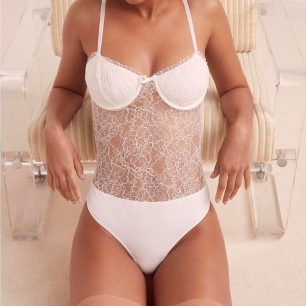 For Love & Lemons Elegant White Lace Bodysuit